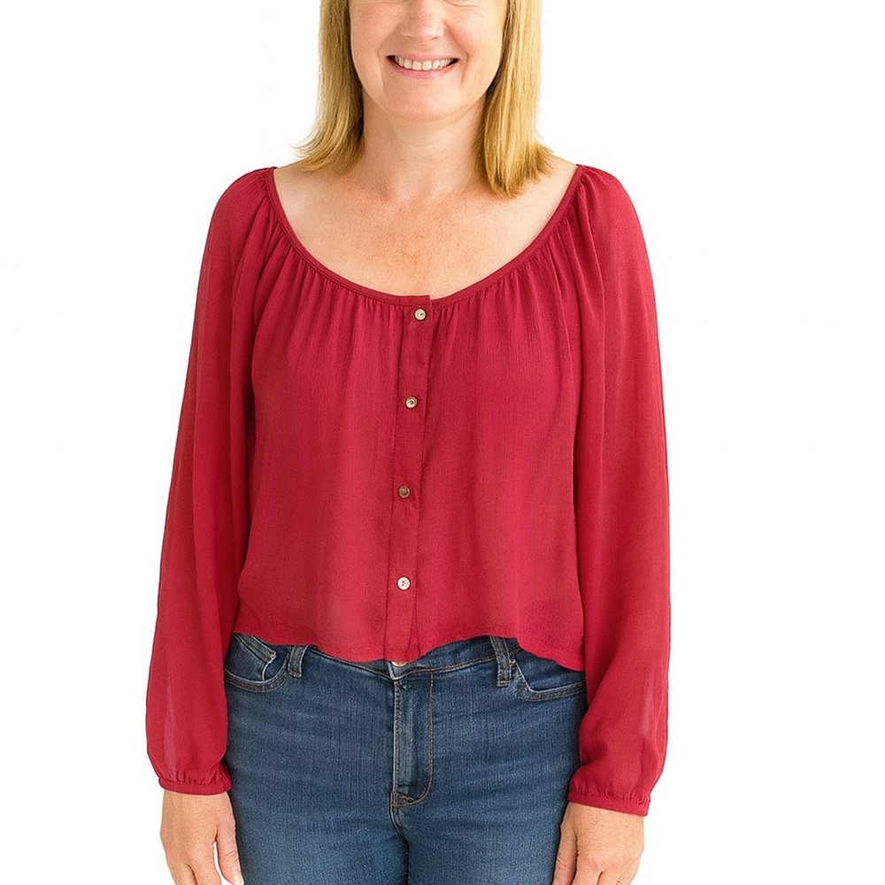 Hot Tempered sheer long sleeve crop‎ top, Size L